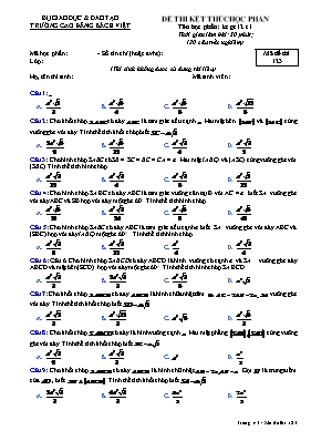 Đề thi kết thúc chương 1 Giải tích 12 - Mã đề 123